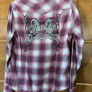 Harley-Davidson embellished Y2K flannel Shirt